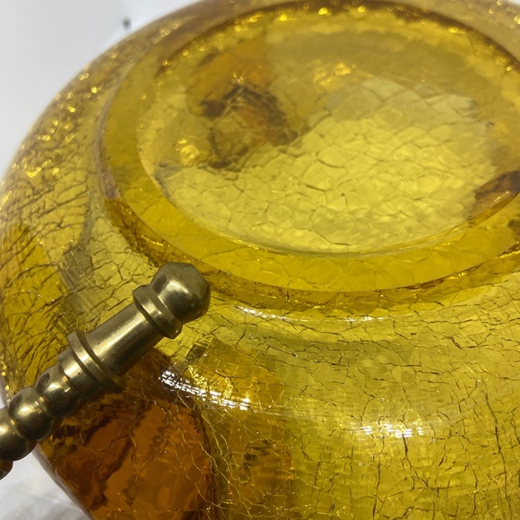 Vintage MCM Viking Amber Crackle Art Glass Ashtray Bowl Large 7.25” Heavy Dish - Picture 6 of 8